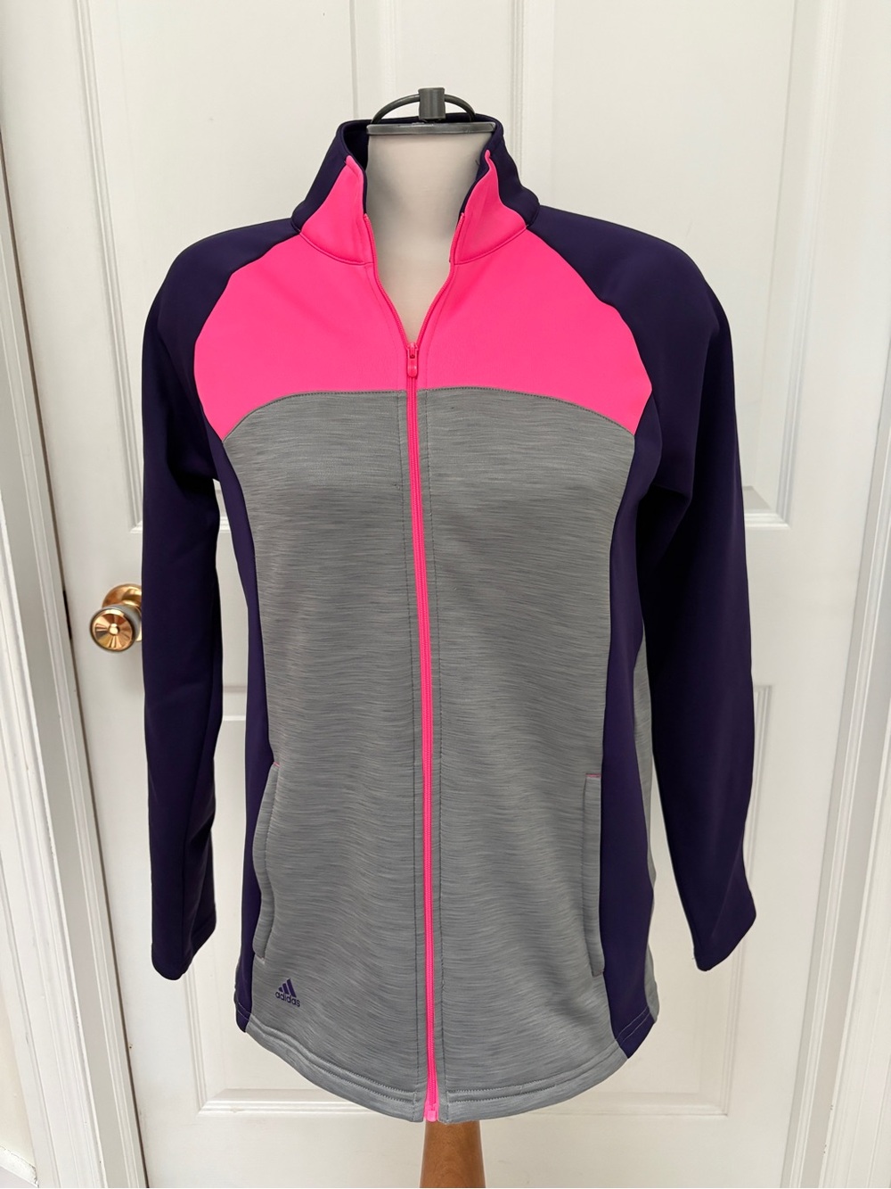adidas Women’s Full-Zip Colorblock Utility Jacket - Gray, Pink & Purple